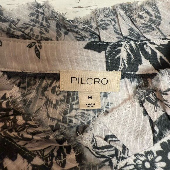 Pilcro Anthropologie Top M Stripe Floral Toile Balloon Sleeve Peasant Romantic - Picture 11 of 13